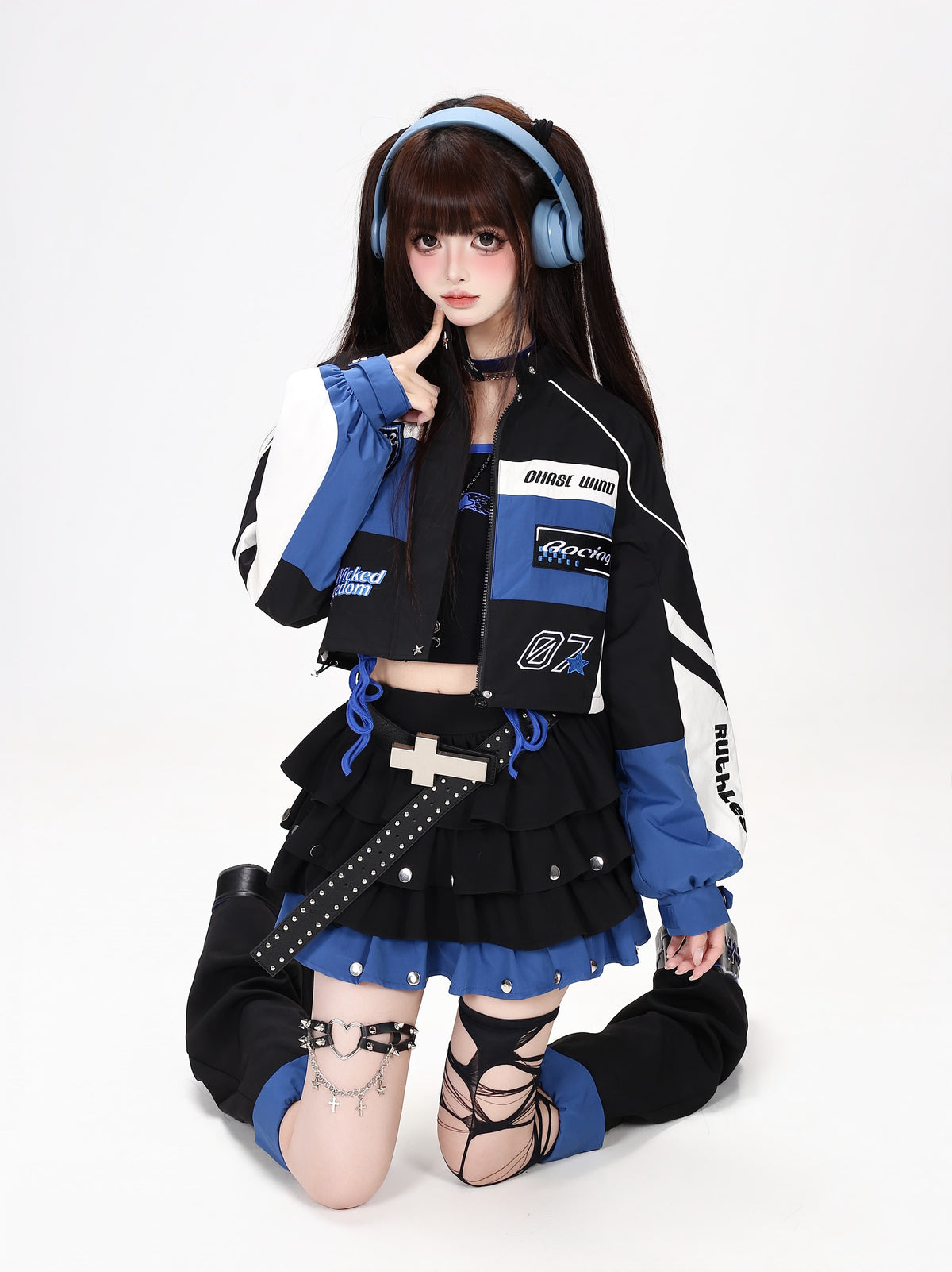 バイカラーレーシングワッペンショートブルゾン