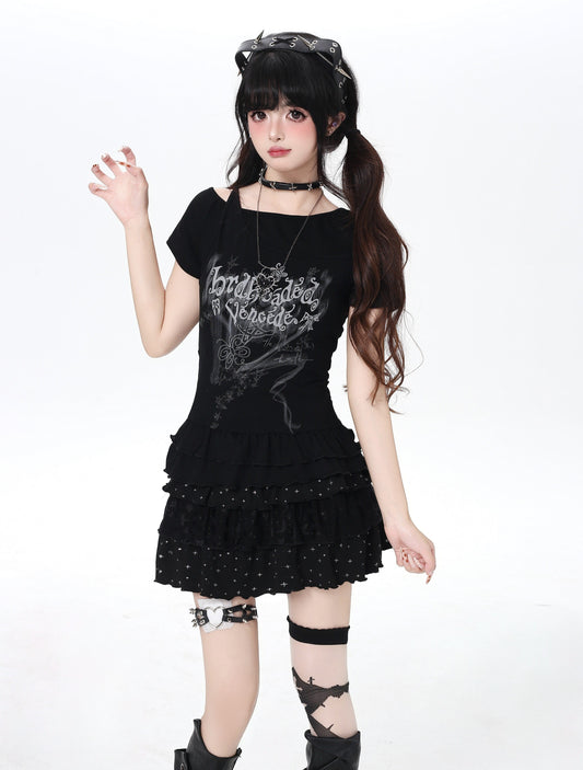 オフショルTシャツ｜アシメ・フリル・細見え