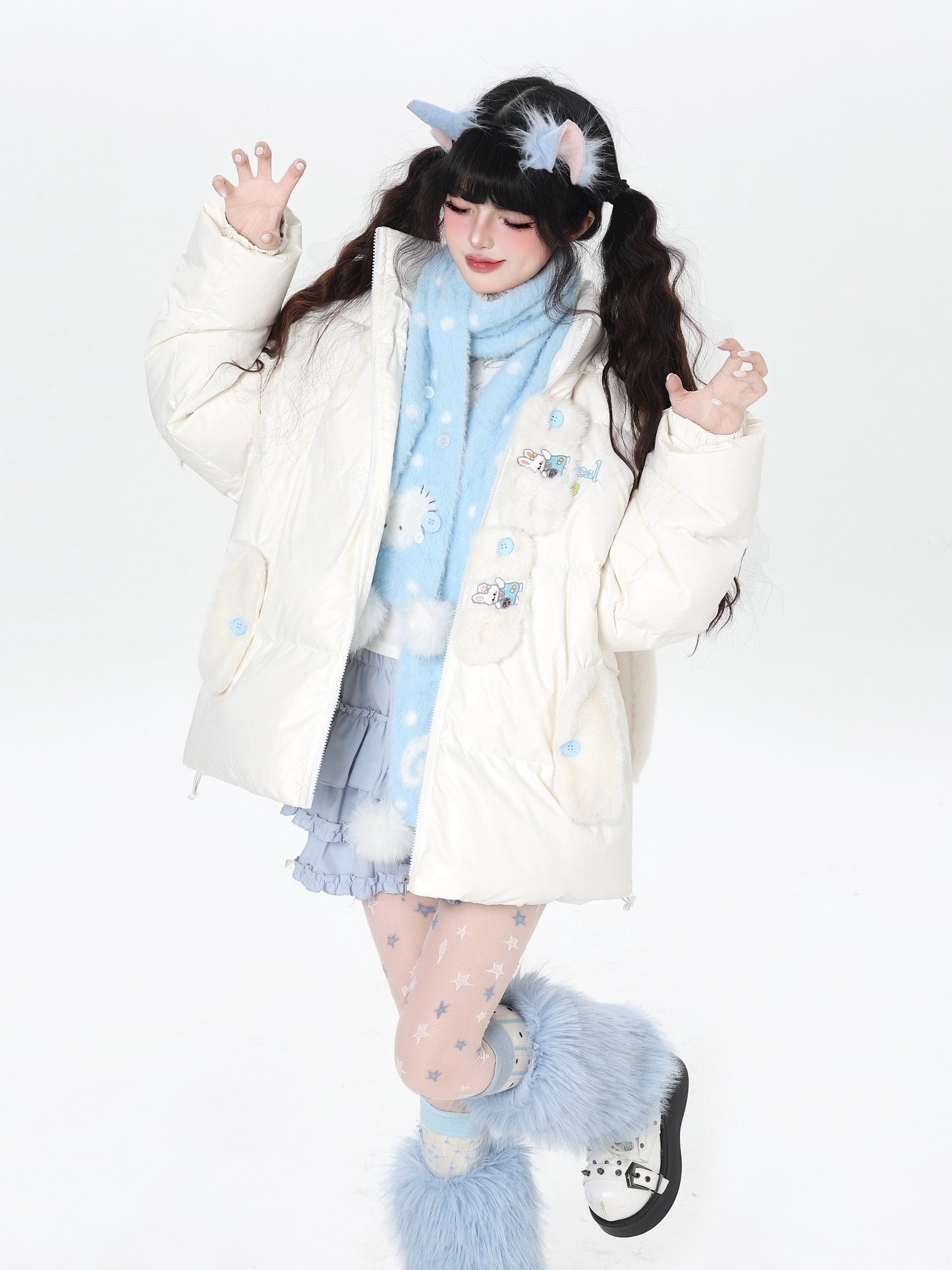 うさ耳フード ボリュームダウンジャケット