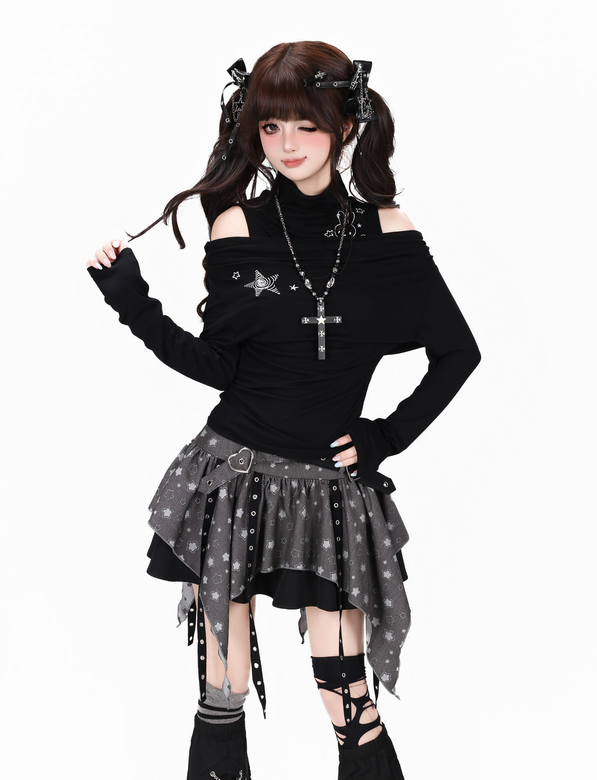 ハイネックレイヤード風フィットロンT
