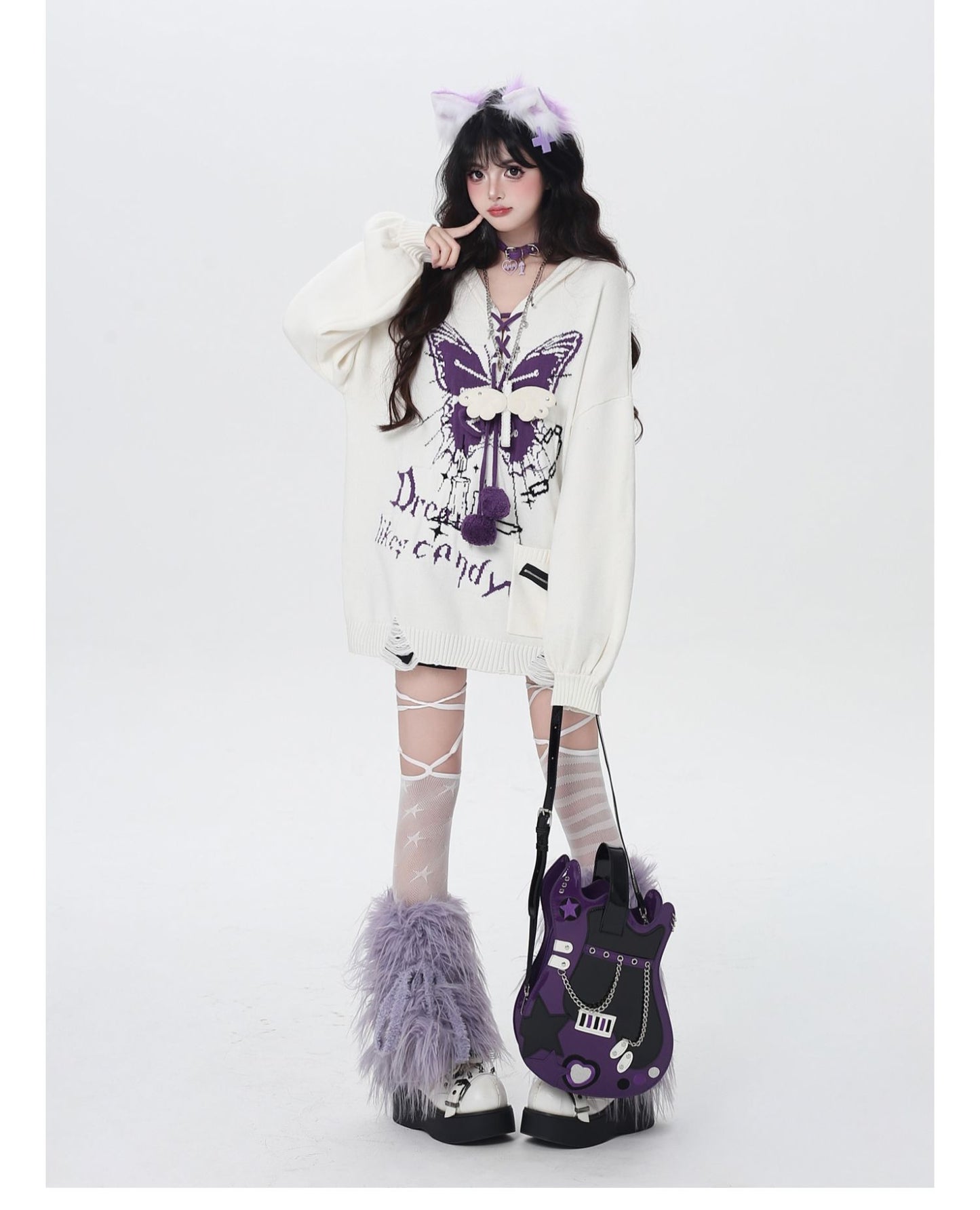 🦋Vネックリボンフーディゆる甘ニットカーデ