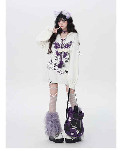 🦋Vネックリボンフーディゆる甘ニットカーデ