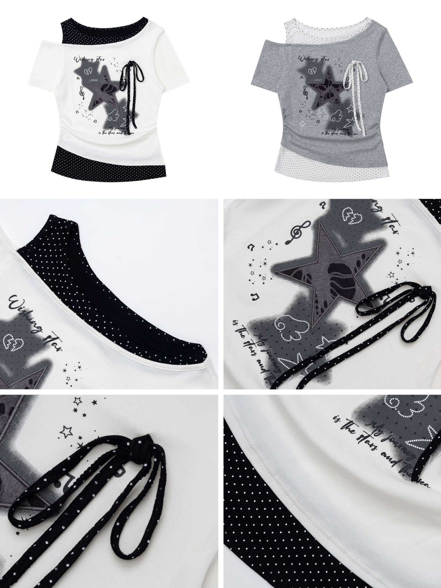 アシメ星柄ダメージTシャツ