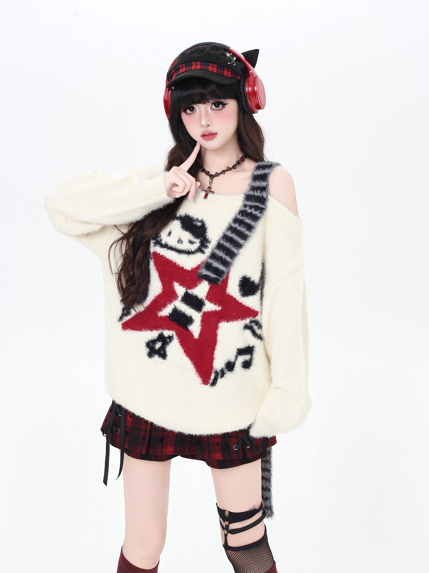 ギター柄オフショル♡ロックニット