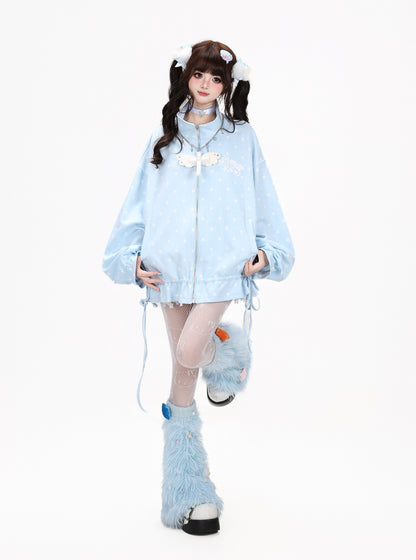 スター総柄ハイネックドロストジップフーディー