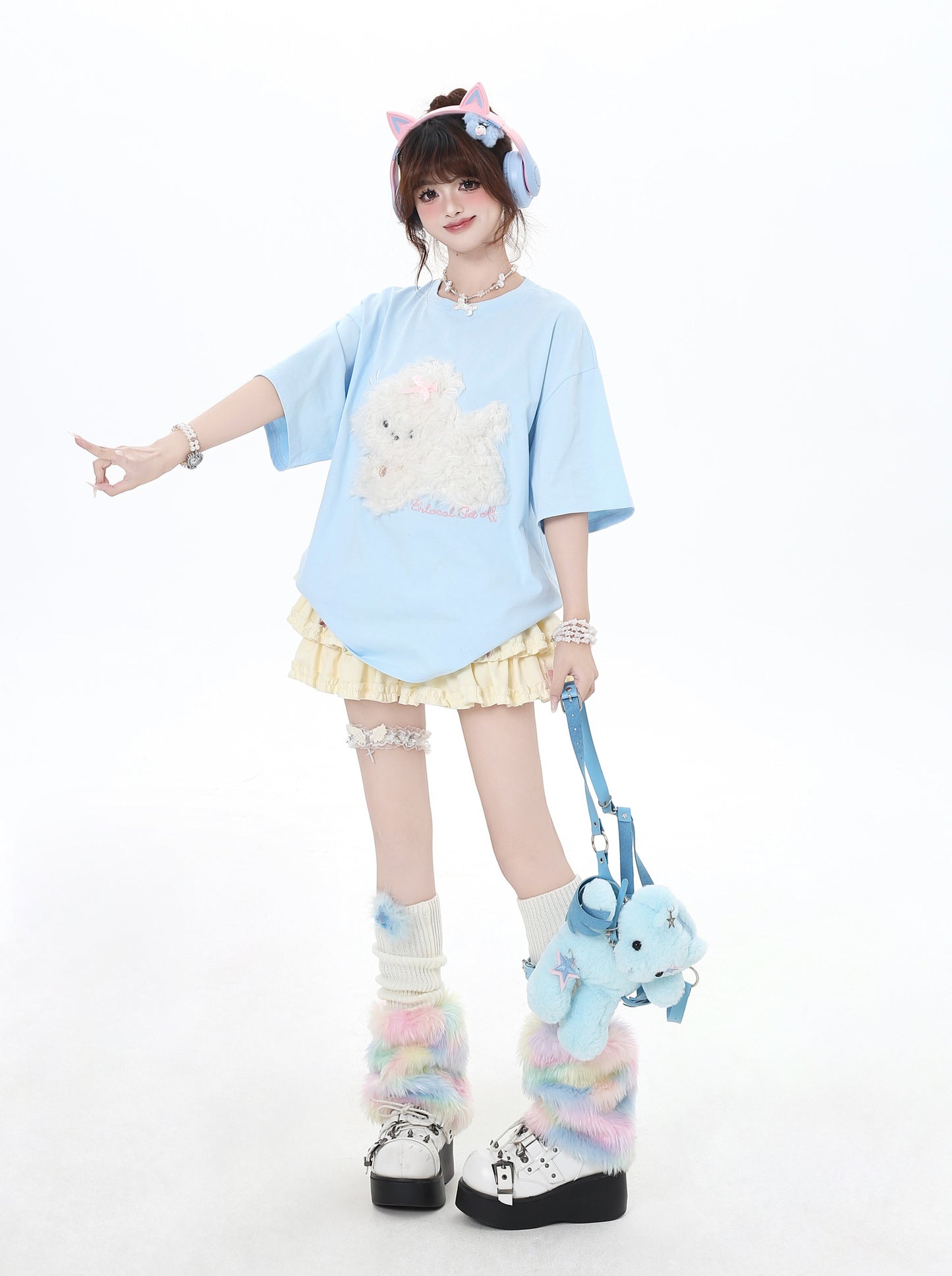 三色ドッグアップリケTシャツ