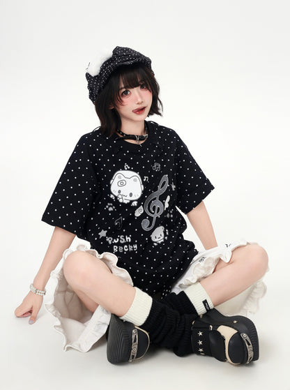 ネコドットタイ付きTシャツ