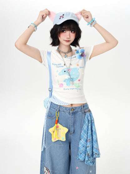 フラワーオフショルレイヤードT