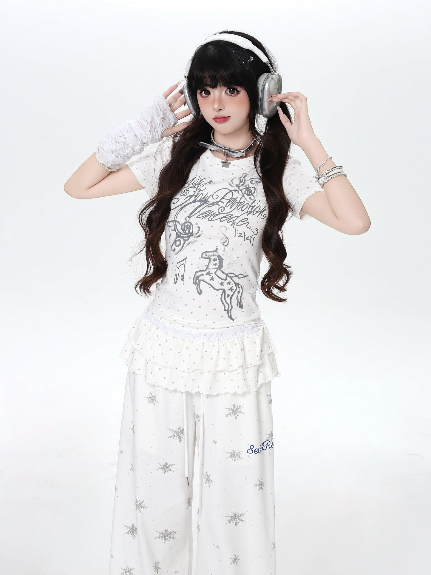 ドットフリルトップス｜韓国ガーリー・細見え