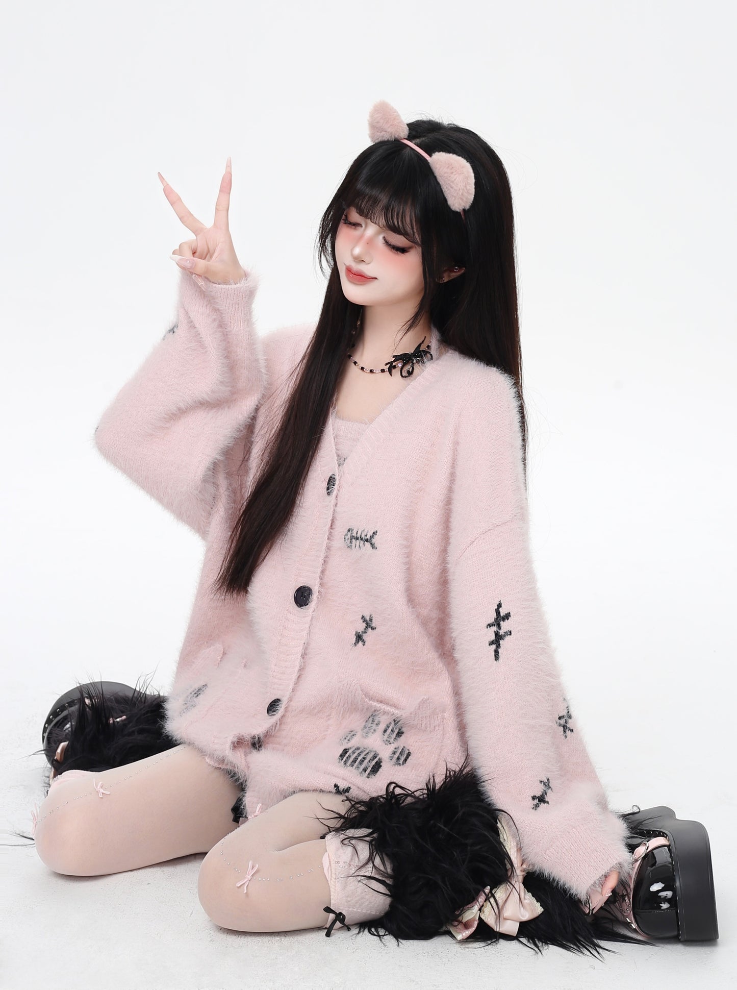 猫の手モチーフ♡ゆる甘ニットカーディガンセット