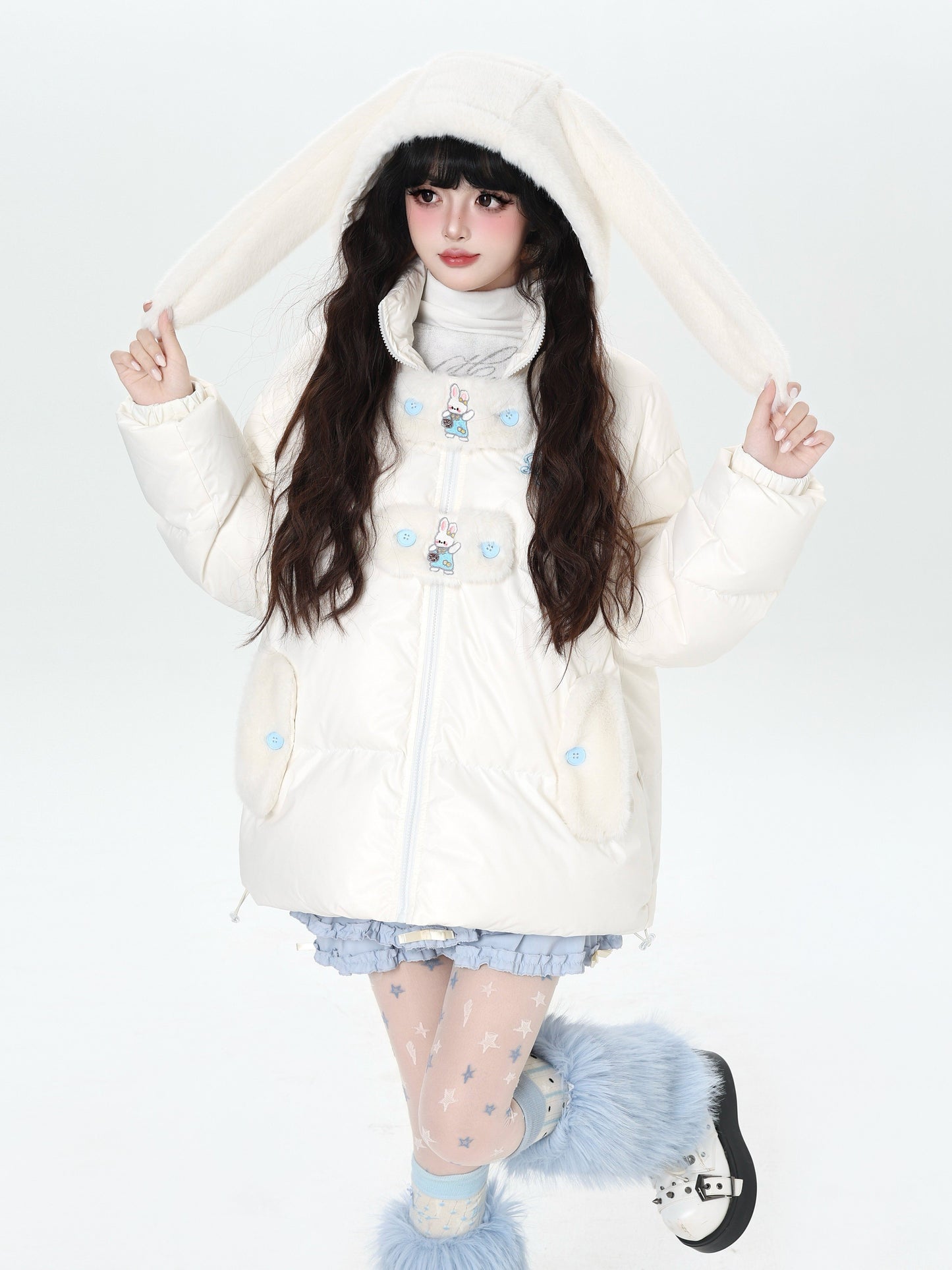 うさ耳フード ボリュームダウンジャケット