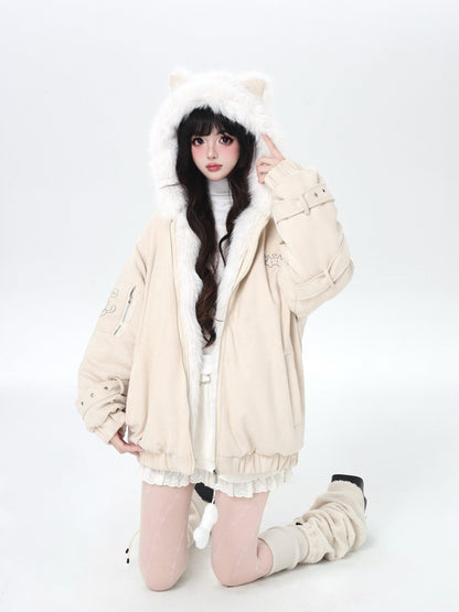 天使風 猫耳フード ファー中綿ブルゾン