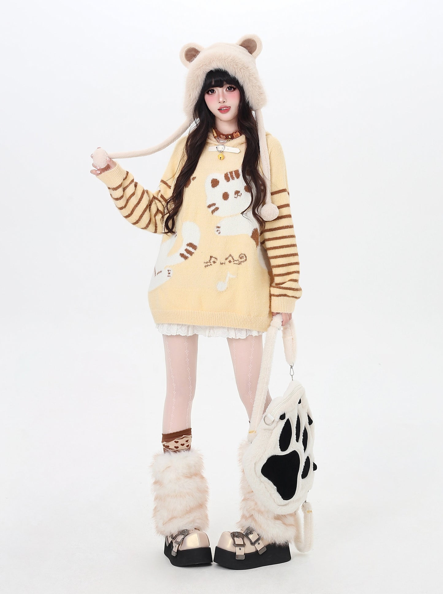 鈴猫ストライプふわもこニット