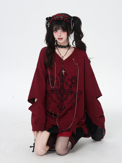 ゴシック破れチェーンVネックニット