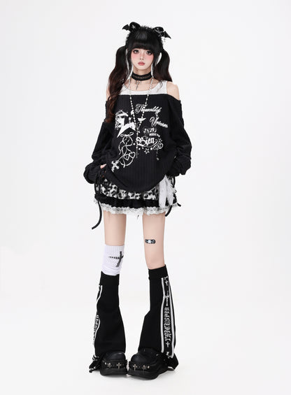 星柄レイヤード風ドロスト長袖トップス