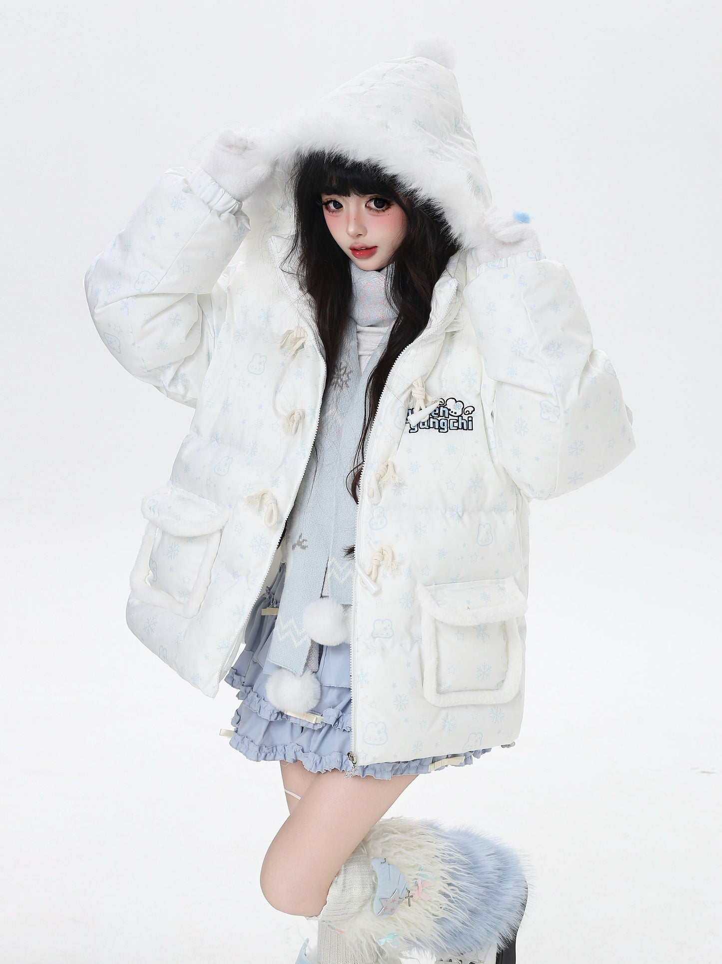 マカロンカラー フード付きルーズ中綿ジャケット｜冬の甘めサブカル