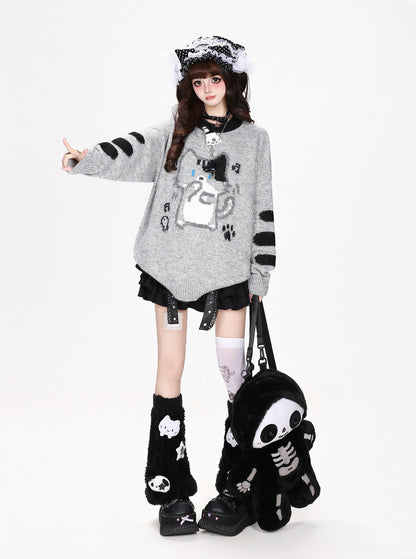 ねこグラフィック肉球柄シャギーニット