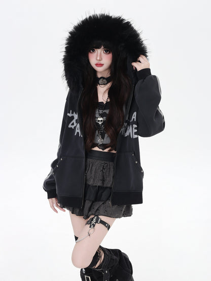 タイダイ×ファー衿取り外しジップアウター