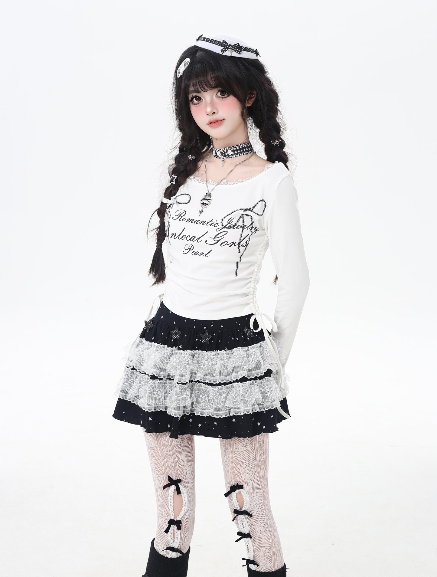 レース×リボン ドロストショートT