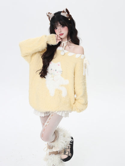 ポップ猫マカロンふわふわニット