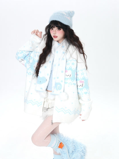 フェアアイル 猫モチーフ ニットフーディー