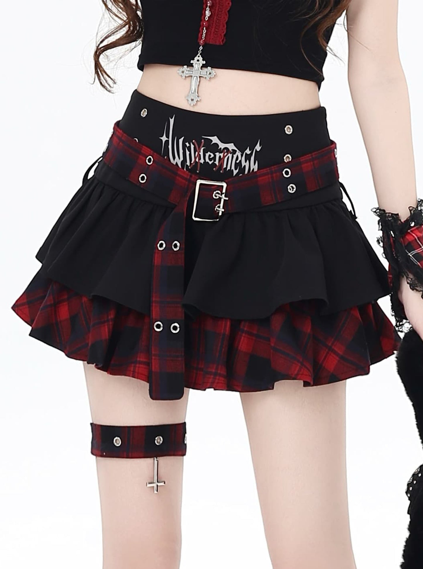 ゴシックアイドル風チェックティアードスカート