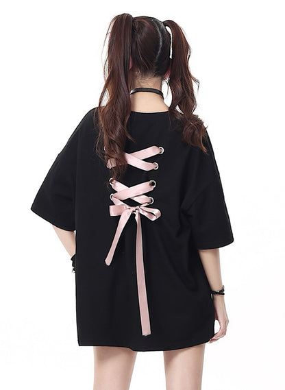 リボン付きゆったりTシャツ