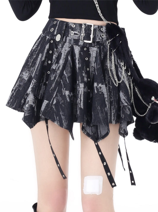 Tie-dye irregular vintage denim short skirt