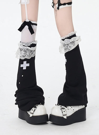 地雷系クロスレース厚底ルーズレッグカバー