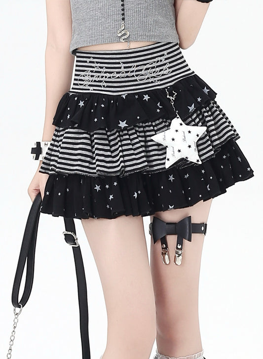 星柄ストライプティアードミニスカート｜インナーパンツ付き
