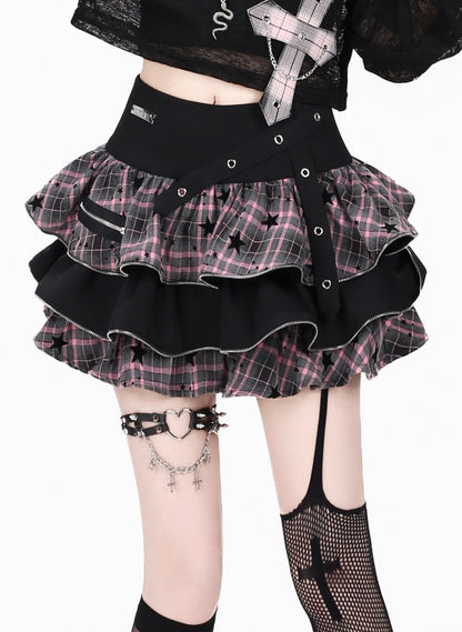 チェックティアードハイウエストミニスカート