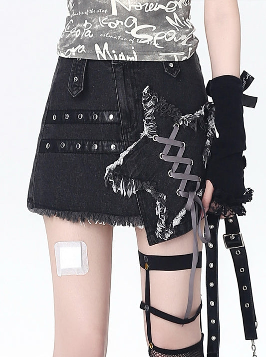 星柄ハイウエストデニムミニ