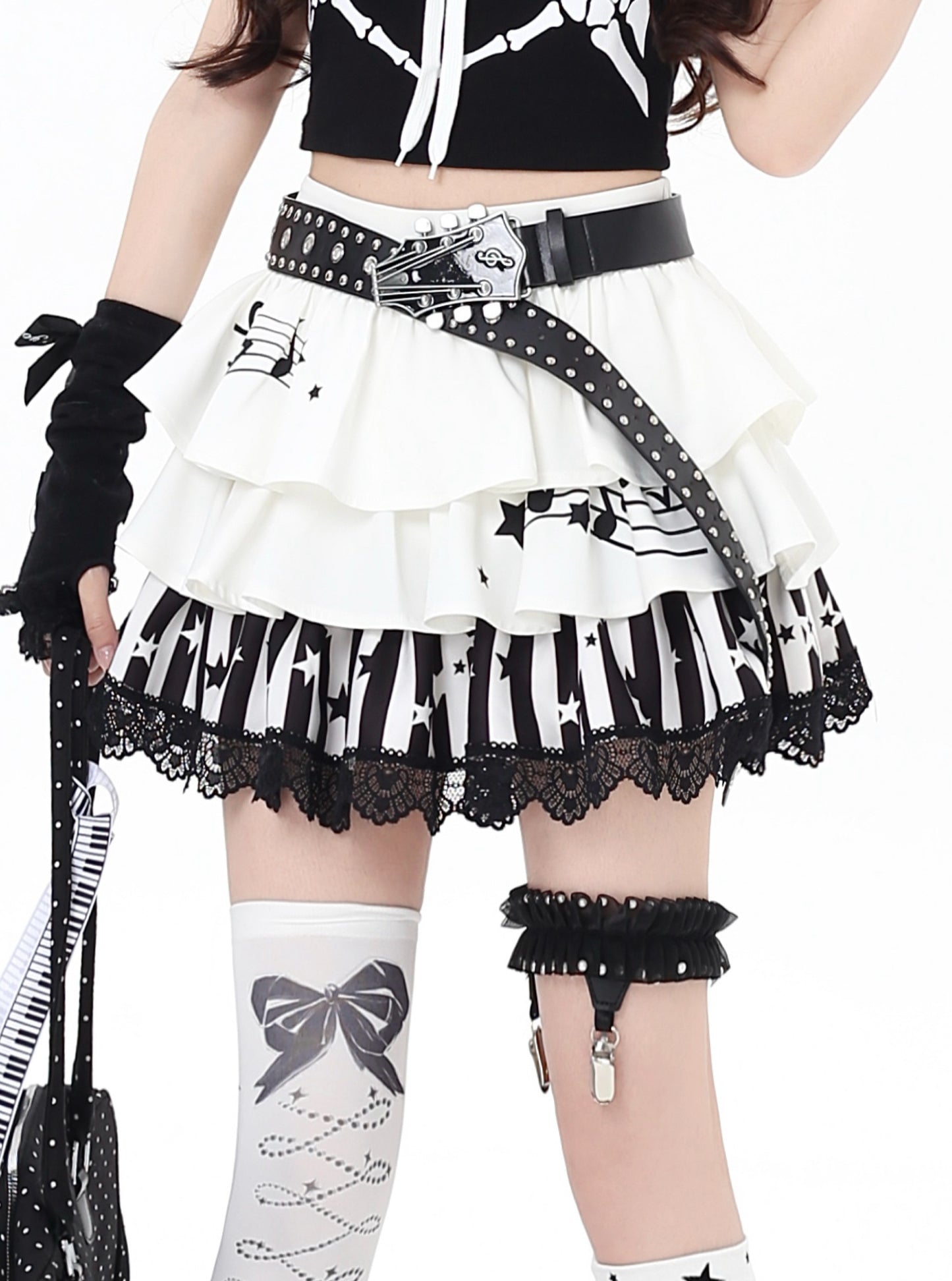 モノトーン音符プリーツスカート｜ガーリーケーキライン