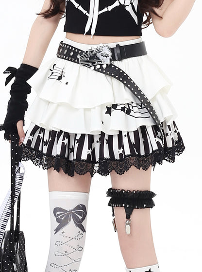 モノトーン音符プリーツスカート｜ガーリーケーキライン