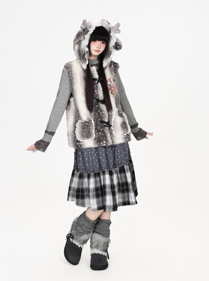 子鹿柄ふわふわダッフルベスト