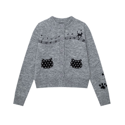 ねこ刺繍シャギーニットカーディガン