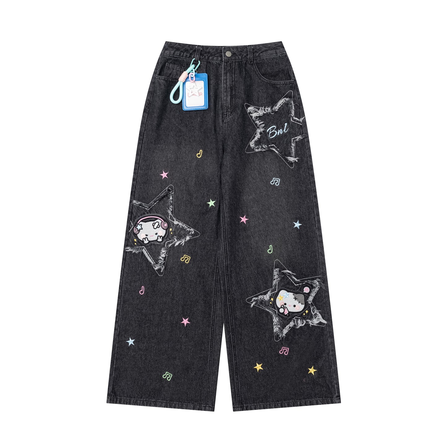ねこちゃん星刺繍フリンジデニムパンツ