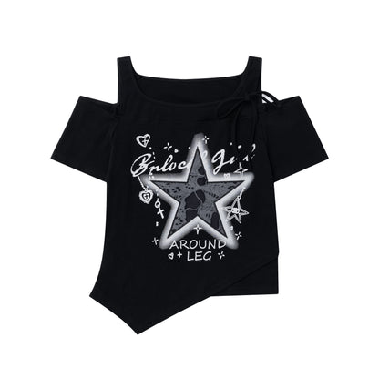 アシメオープンショルダーTシャツ