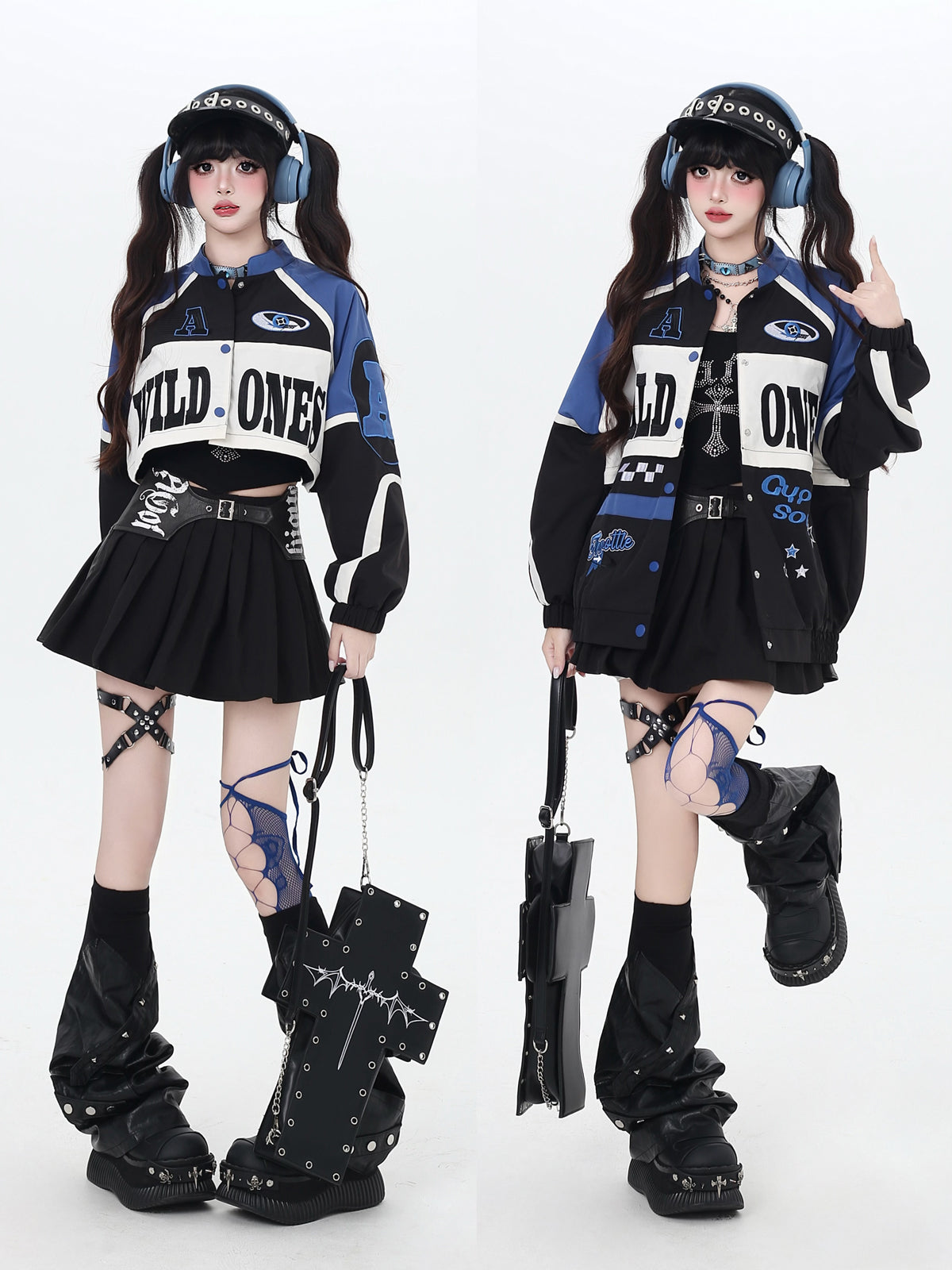 ストリート復古パッチワーク×ライダーズスタジャン（取り外し可能）