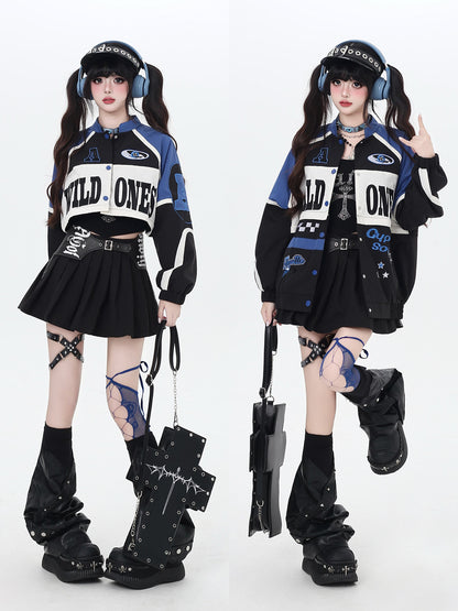 ストリート復古パッチワーク×ライダーズスタジャン（取り外し可能）