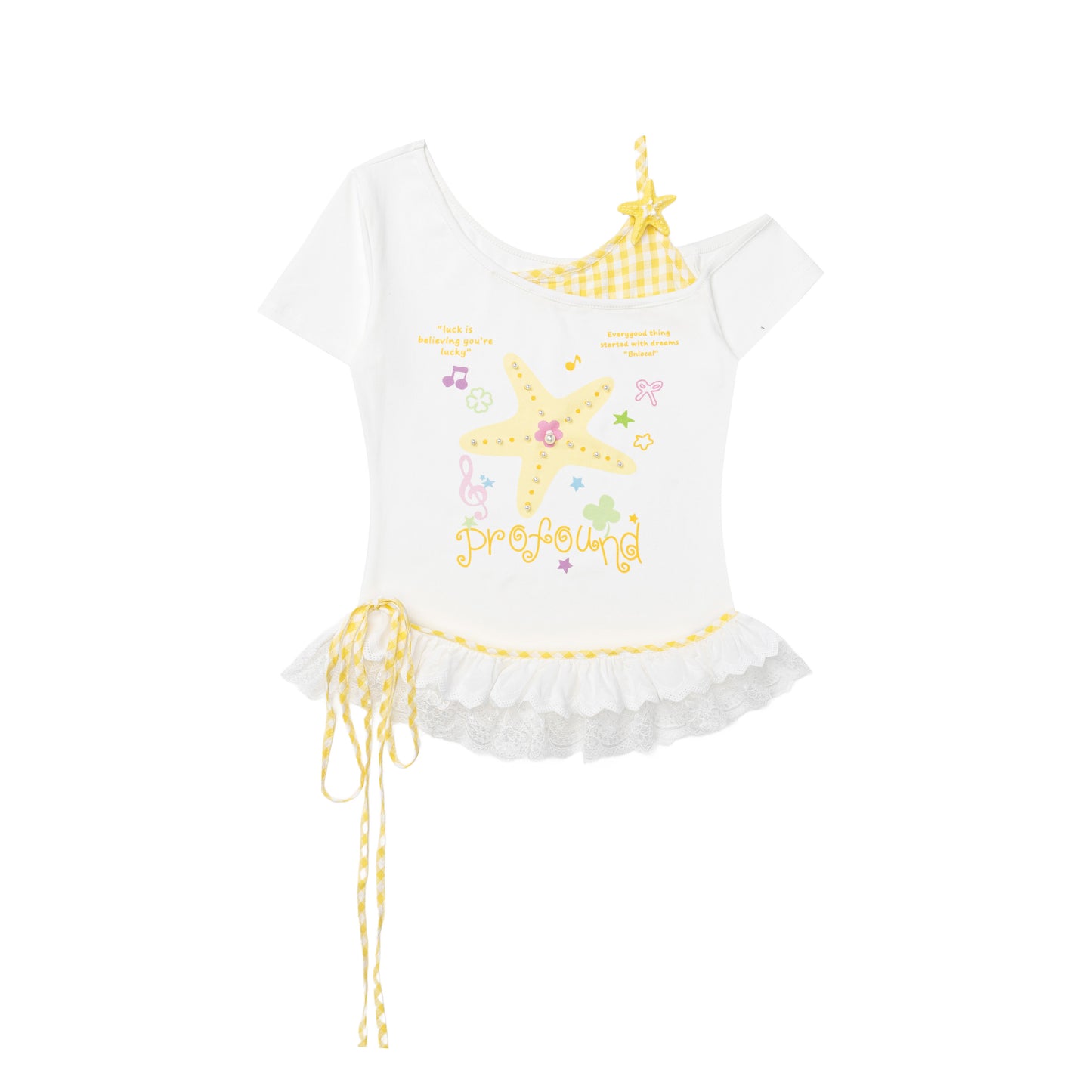 ヒトデプリントチェックレーストップス