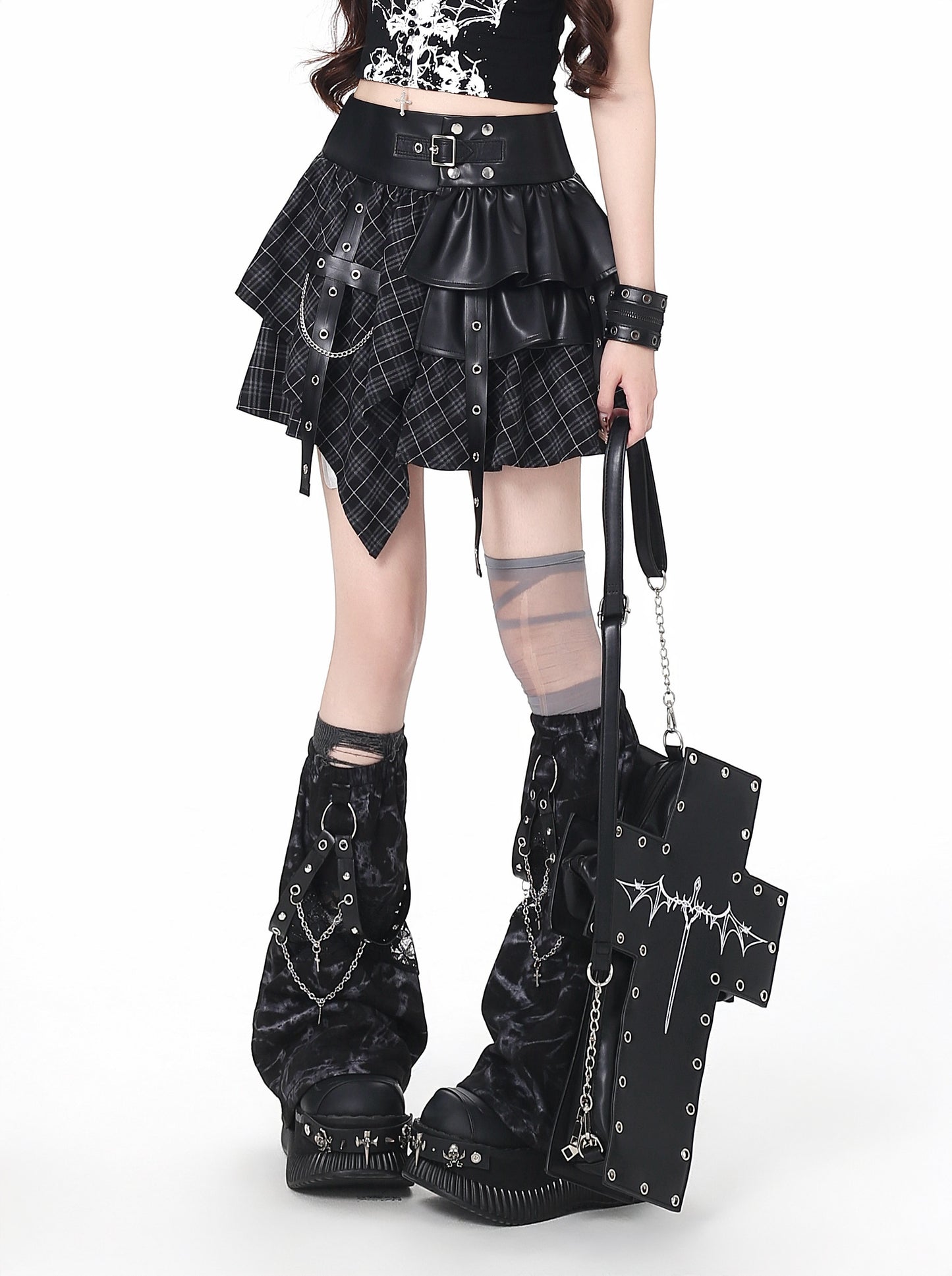 アシメPUミニスカート