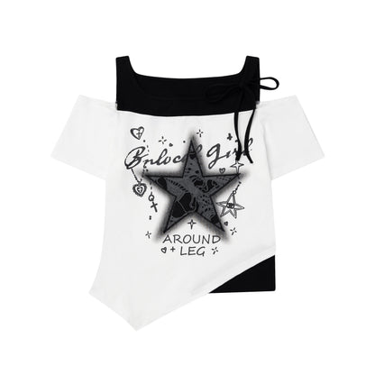 アシメオープンショルダーTシャツ