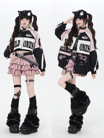 ストリート復古パッチワーク×ライダーズスタジャン（取り外し可能）