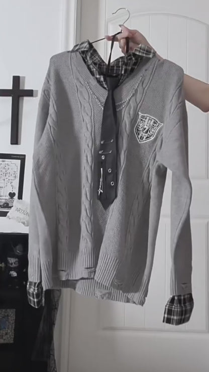 チェックレイヤード風ニット｜レトロガーリーカジュアル