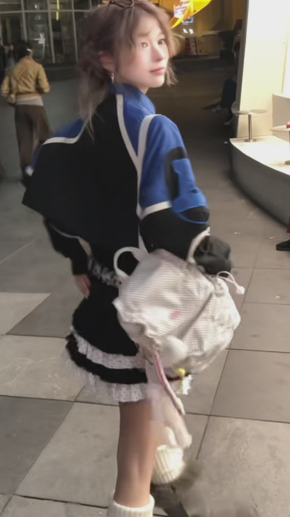 ストリート復古パッチワーク×ライダーズスタジャン（取り外し可能）