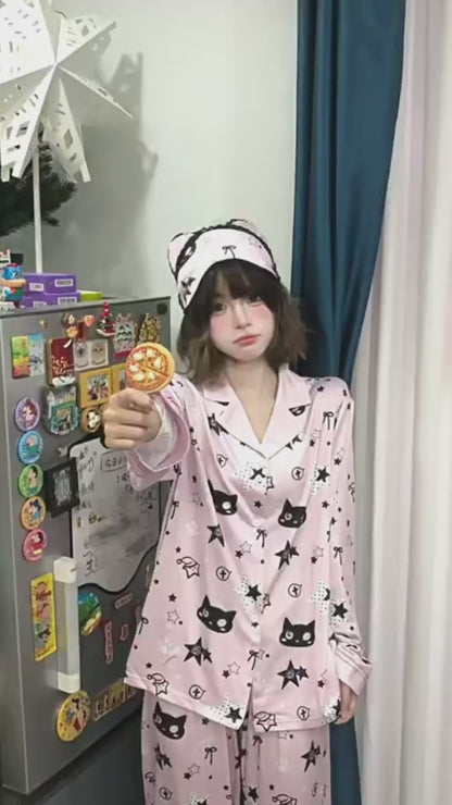 ねこ×スター総柄ルームウェアセットアップ
