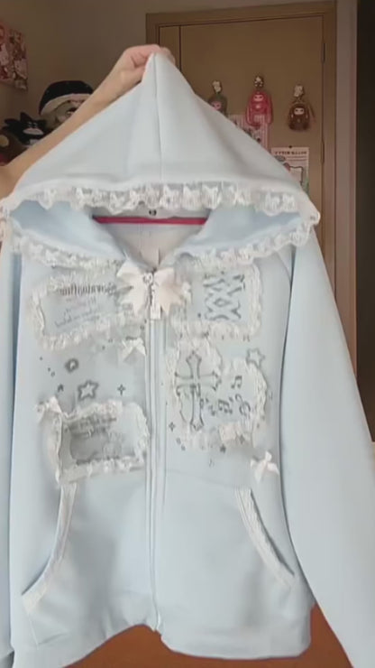 ガーリームード♡レース切替ルーズフーディー