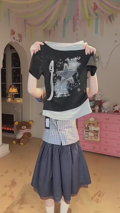アシメ星柄ダメージTシャツ