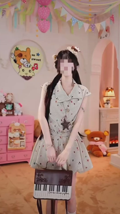 スターチェックバルーンワンピ